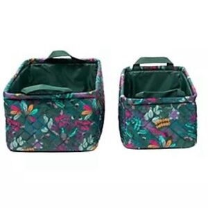 Lug Quilted Floral Storage Totes Reversible Set of 2 Crescendo Green 2pc
